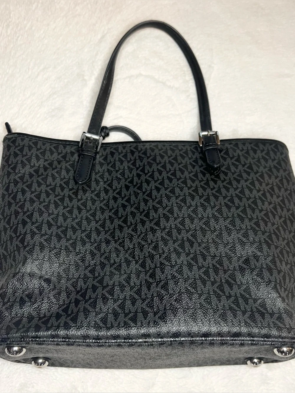 Michael Kors Black Signature MK Logo Jet Set Tote Bag with Front Pocket